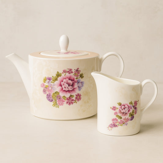 Teiera e Lattiera Blumarine Home Desire – Porcellana bianca decorata oro – Made in Italy

