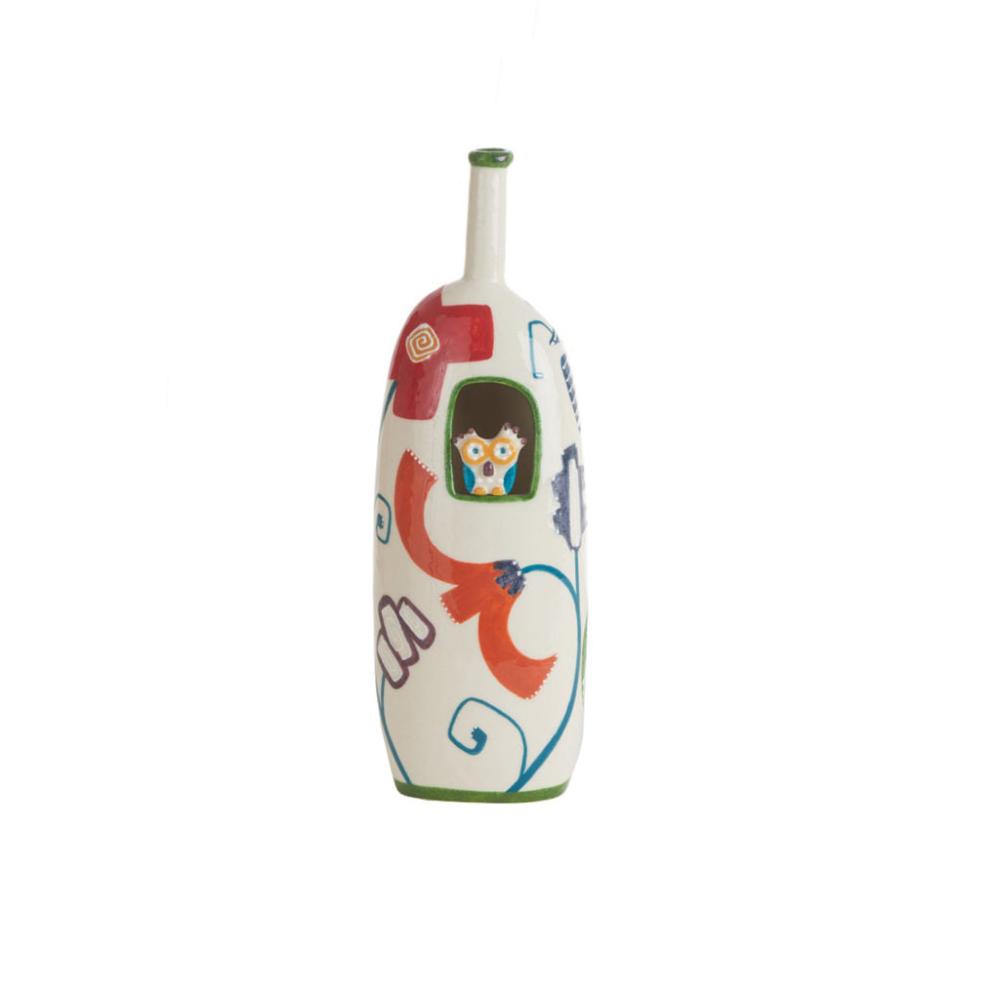 Terre di Scirocco FL 01 BOTTIGLIA MONO FLOREALE LUNGA GUFO MISURA (H 46 CM)