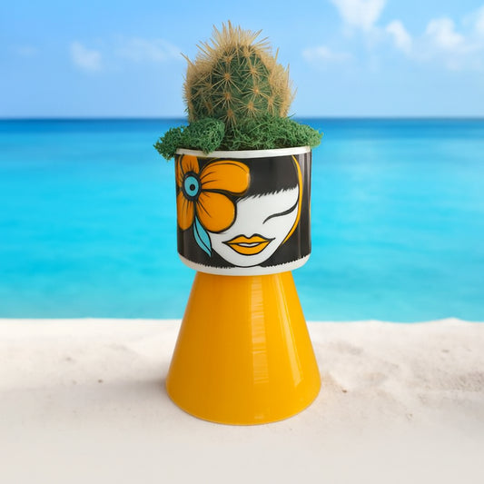 Totem Sharon Tropicana Giallo in porcellana H 15 cm porta piantina decorativa