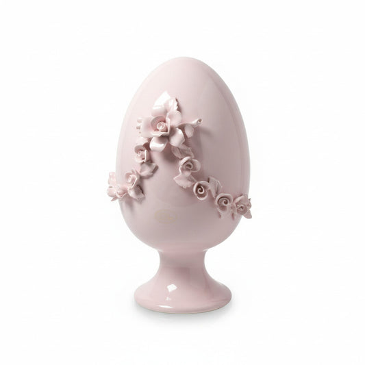 Uovo decorativo cipria in ceramica di Capodimonte Dea Capodimonte H 20,5 cm