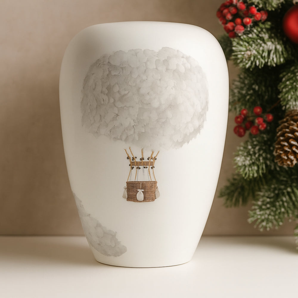 Vaso Ceramiche Viva porcellana decoro mongolfiera H 18 cm natale