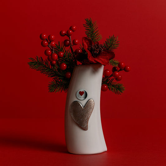 Vaso Cuorematto Cuor d’Argento in ceramica bianca 19x10 cm per decorazione casa