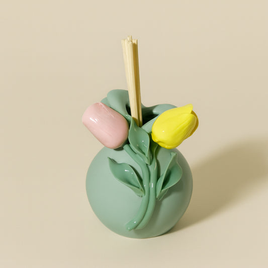 Vaso Diffusore Cuore Sharon in porcellana verde salvia H 11x9 cm