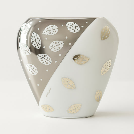 Vaso Gian Marco Venturi in porcellana con decoro platino H 22 cm