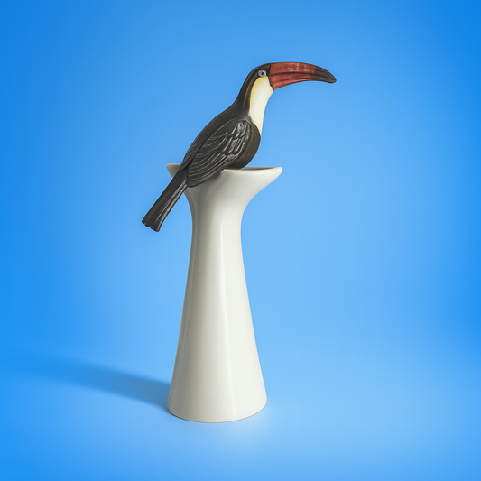 Vaso Portacandele Tucano F.lli Majello in ceramica di Capodimonte – Scultura d'arredo con porta candela Made in Italy

