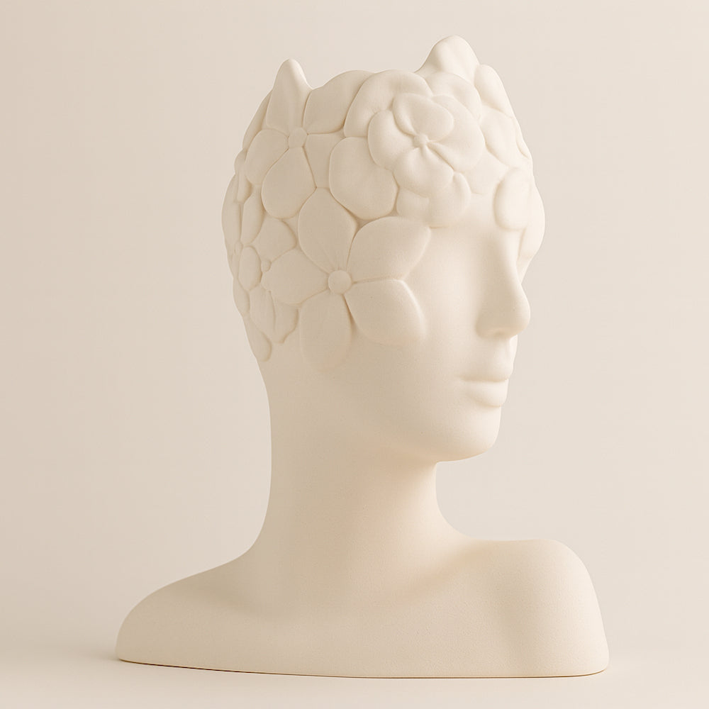 Vaso Profilo in ceramica crema con fiori 14x17H cm design elegante
