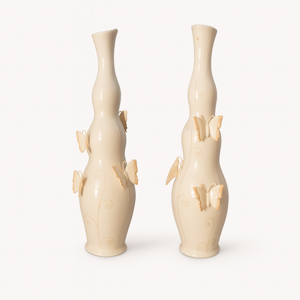 Vaso SER Capodimonte H43 cm in porcellana con farfalle – oggetto artistico decorativo – Le Favole