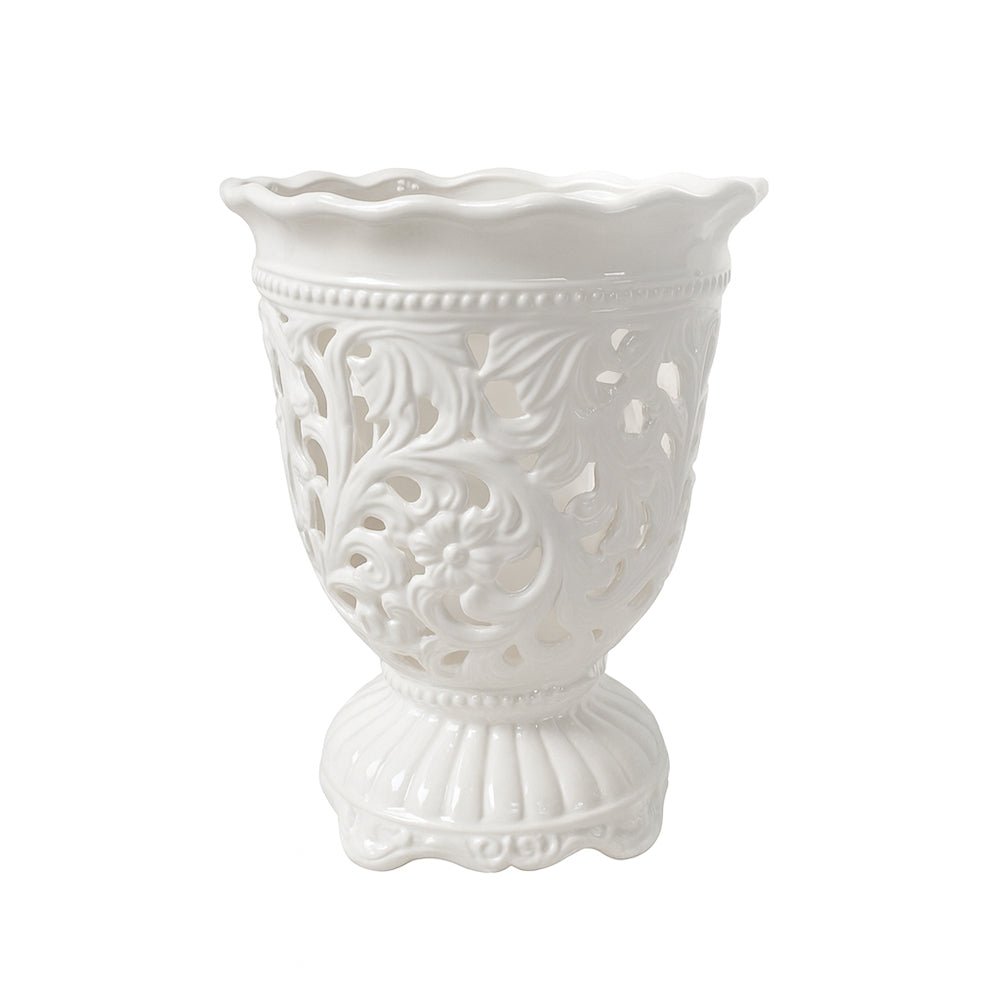 Vaso alzata traforato L’Arte di Nacchi ED37 ceramica bianca 24x24x36 cm