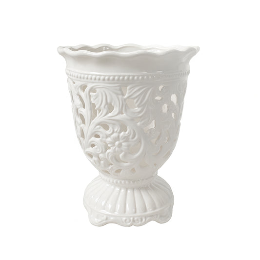 Vaso alzata traforato L’Arte di Nacchi ED37 ceramica bianca 24x24x36 cm
