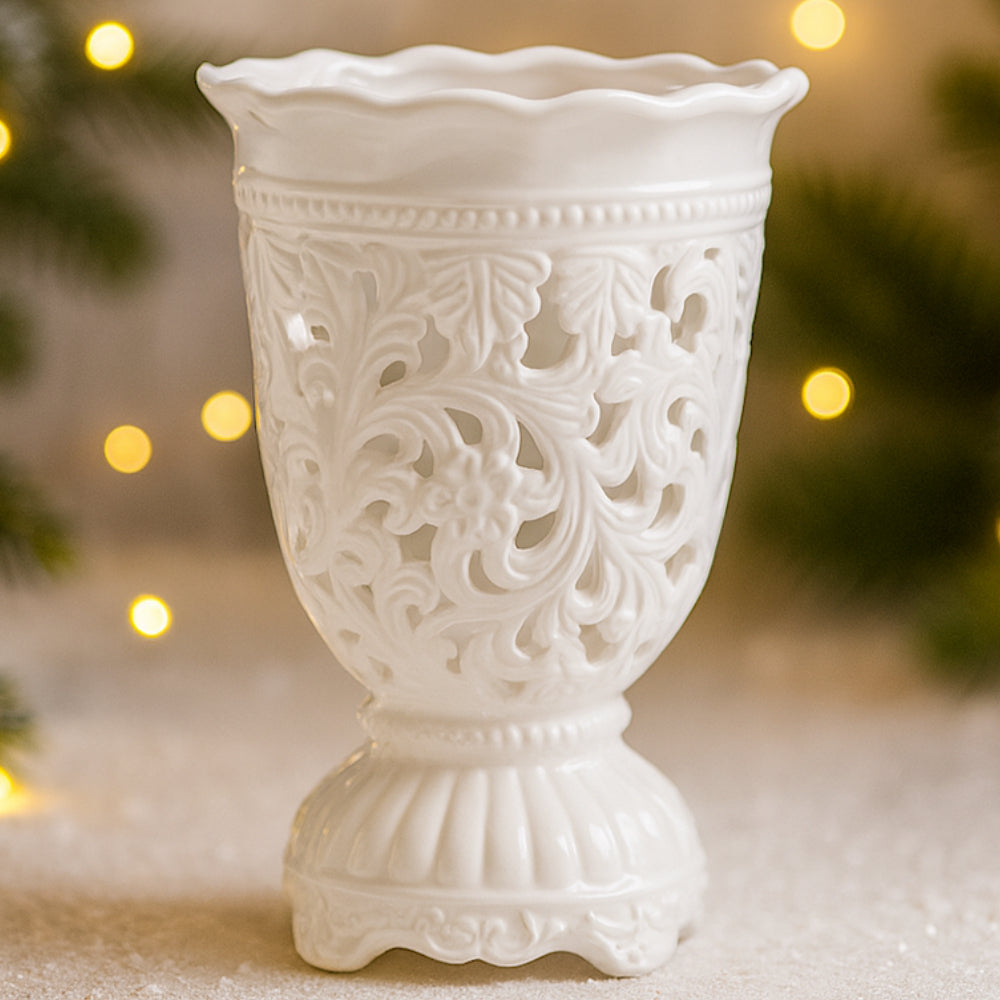 Vaso alzata traforato L’Arte di Nacchi ED37 ceramica bianca 24x24x36 cm