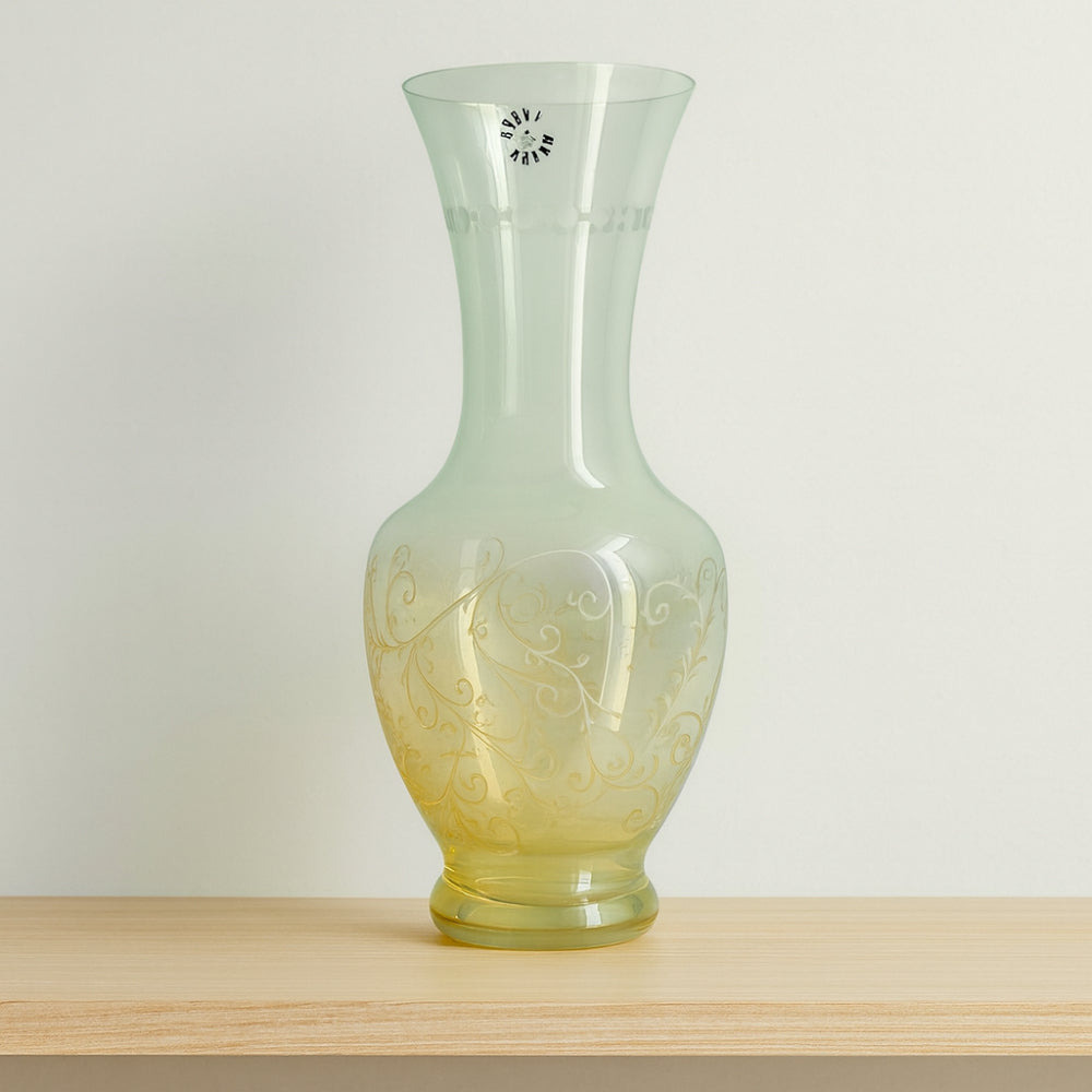 Vaso in vetro ambra Rigatti con decoro floreale inciso H20xØ9 cm Made in Italy