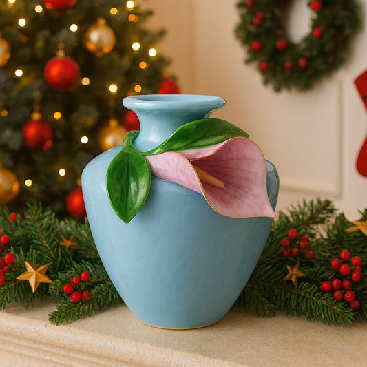 Vaso polvere con calla verde cipria Dea Capodimonte H 16x14 cm