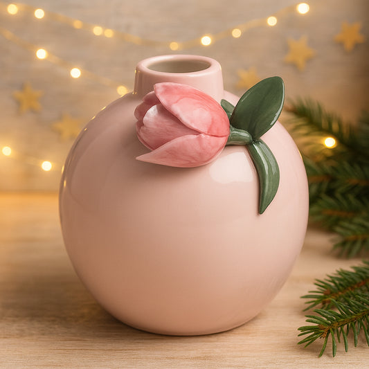 Vaso tortora con rosa bianca Dea Capodimonte H 16x13 cm