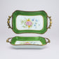 Vassoietto in porcellana di Limoges Baroni 8,5×17,5 cm con manici in ottone dipinto a mano