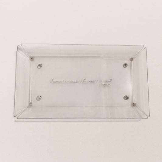 Vassoio Dillo in plexy trasparente 25,5×16 cm con scritta Omnia Vincit Amor