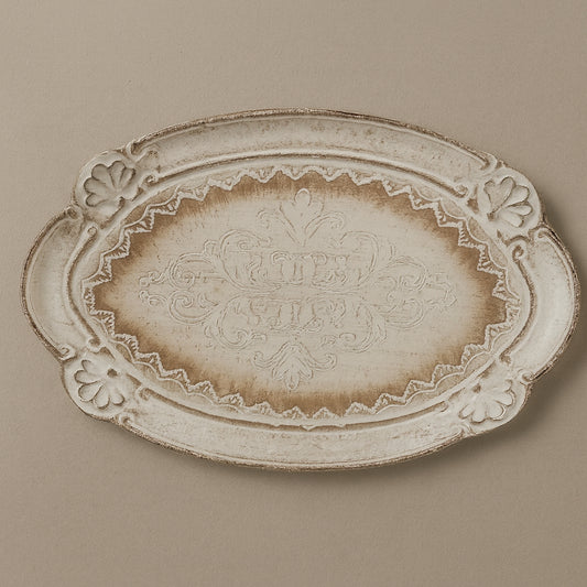 Vassoio Pescarissi MDF 25×18 cm con decoro ovale stile shabby

