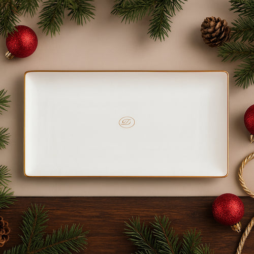 Dea Capodimonte Vassoio Bianco con Filo Oro 14,5x29 cm