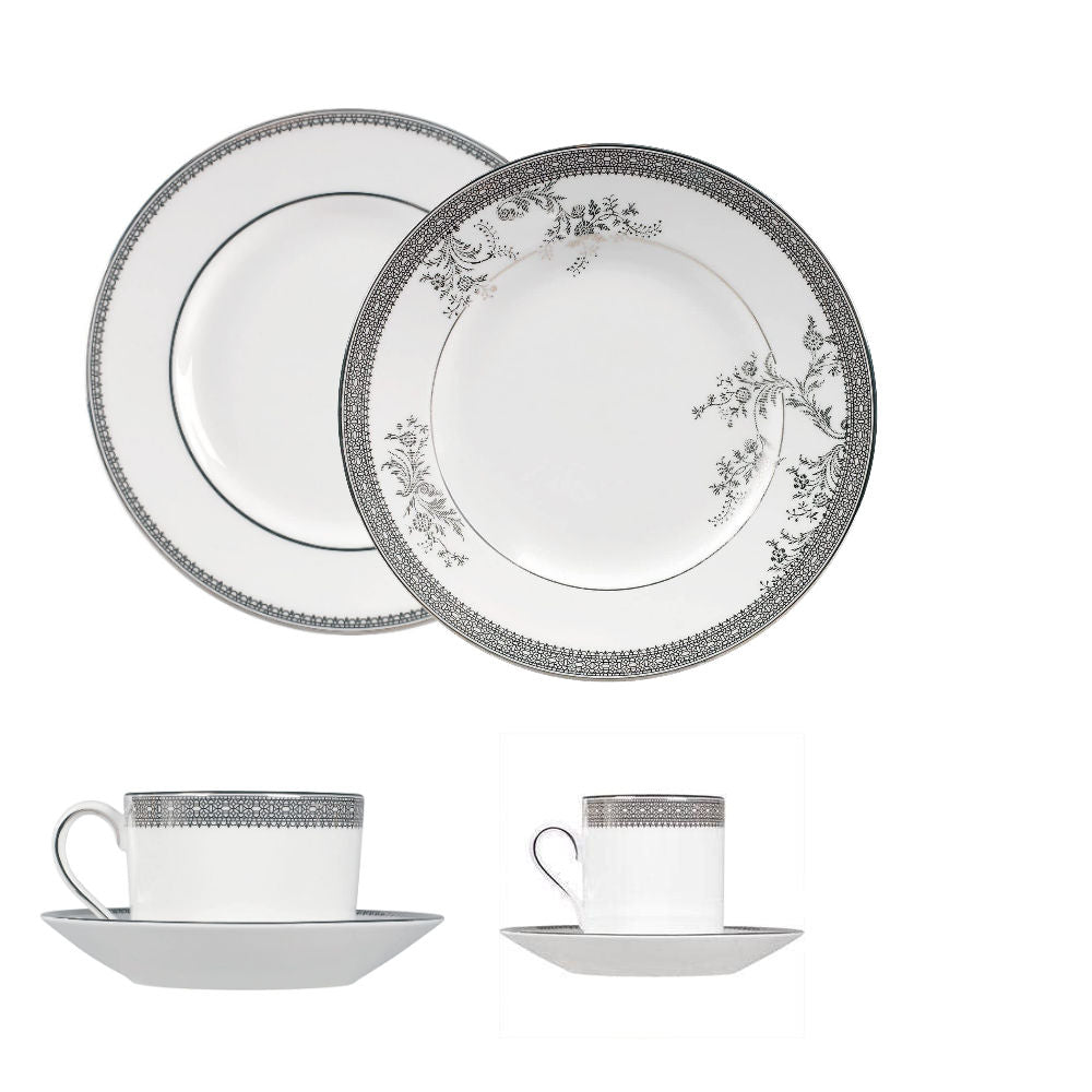 Vera Wang By Wedgwood Vera Lace Platinum - 4pcs - Piatto Frutta & Accent e Tazza Caffè The