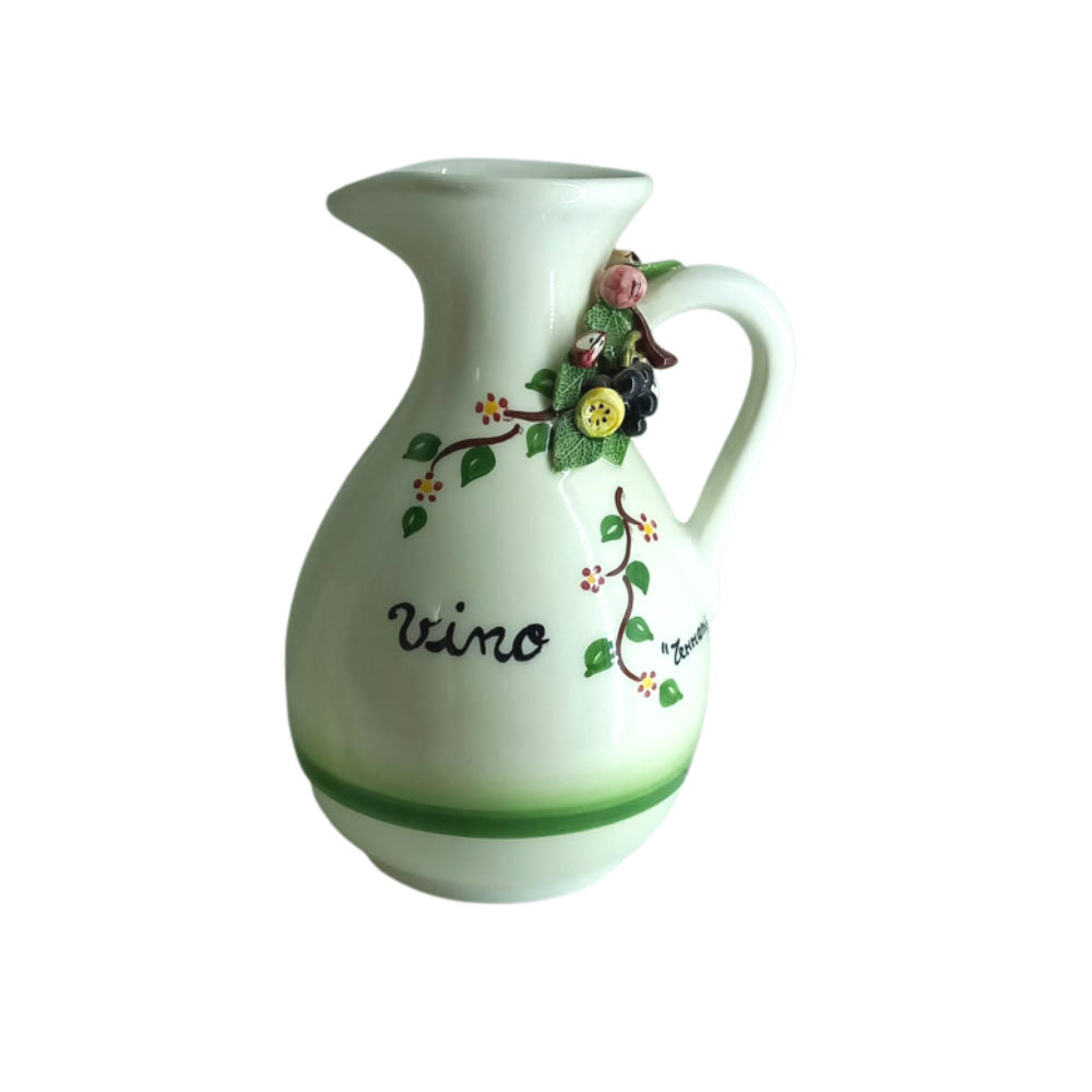 Vietri Brocchetta Vino Con Decorazioni Fruttini Dipinti A Mano In Ceramica Terramia Vietrese H15x11