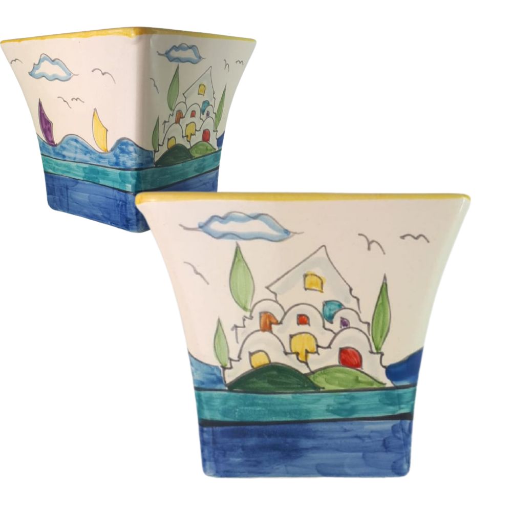 Vietri Centro Tavola H.15x17 Decoro Amalfi Cachepot In Ceramica Caspo' Vietrese