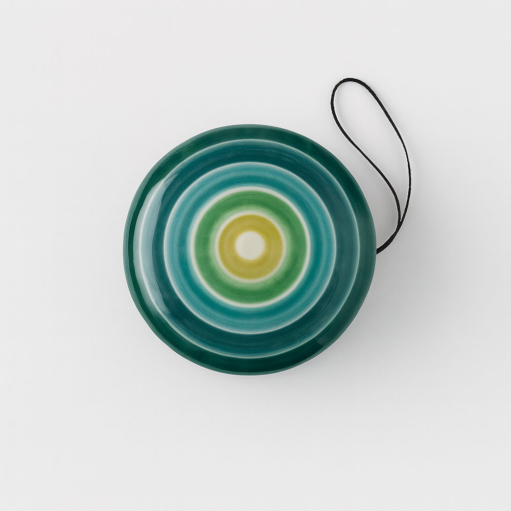 Yo-Yo Spago Di Terra in ceramica a fasce verde Ø7x3,5 cm Made in Italy