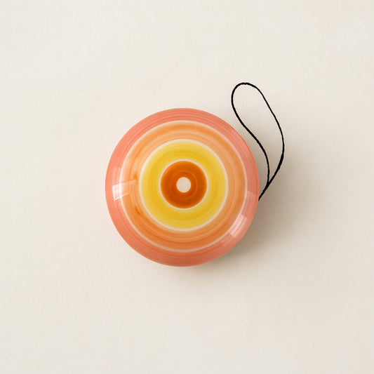 Yo-Yo Spago Di Terra in ceramica dipinta a mano fasce arancio Ø7x3,5 cm