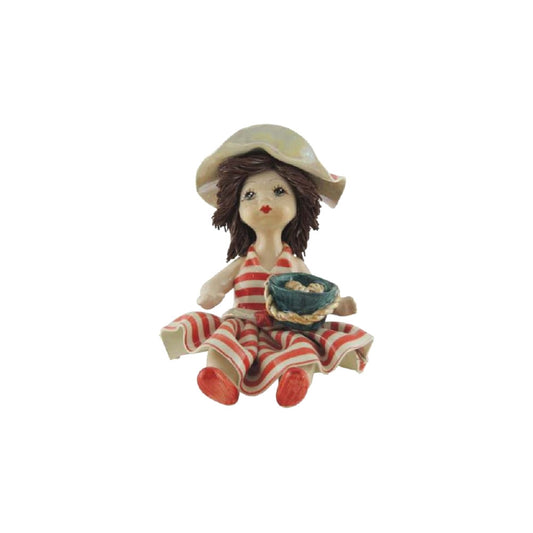 Zampiva Bambola Damina al Mare con Secchiello H.13 Cm Made In Italy In Ceramica 00357