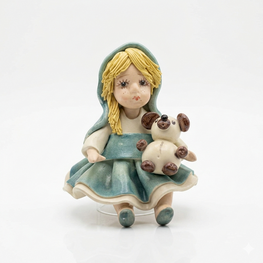 Zampiva Bambina con Orsetto Ceramica H 9 cm