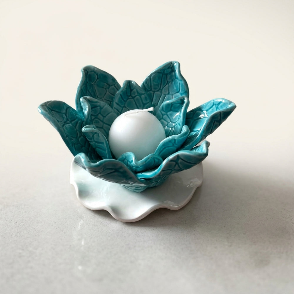 Zampiva Porta Candela Acquamarina in Ceramica Artistica 15x8 cm