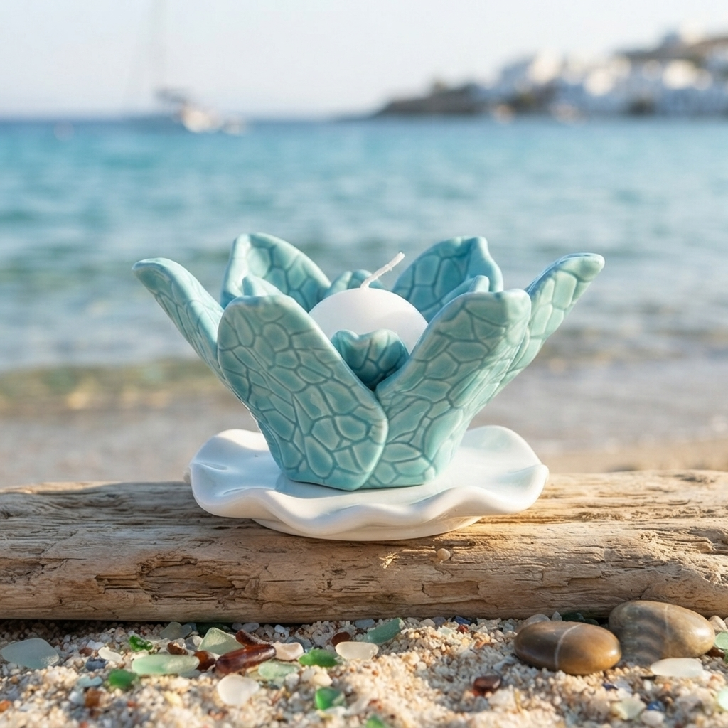 Zampiva Porta Candela Acquamarina in Ceramica Artistica 15x8 cm