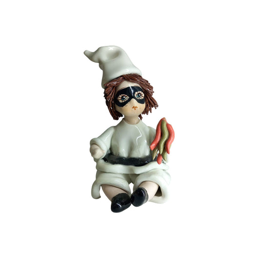 Zampiva Bambola Pulcinella con Peperoncini H.9 Cm Made In Italy In Ceramica 00429