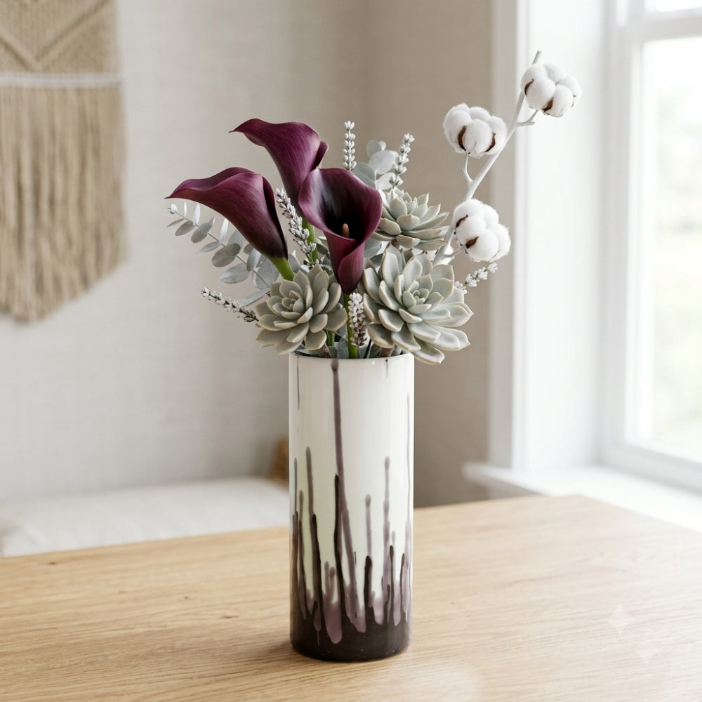 Zampiva Vaso Ceramica Bianco Fango H 24,5 cm Decoro Neige