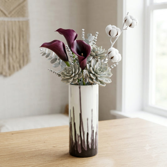 Zampiva Vaso Ceramica Bianco Fango H 24,5 cm Decoro Neige