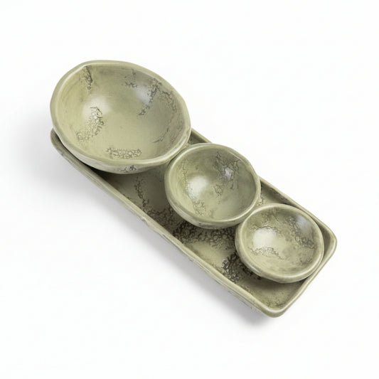 Zampiva sushi set antipastiera in ceramica artigianale con vassoio e tre ciotole