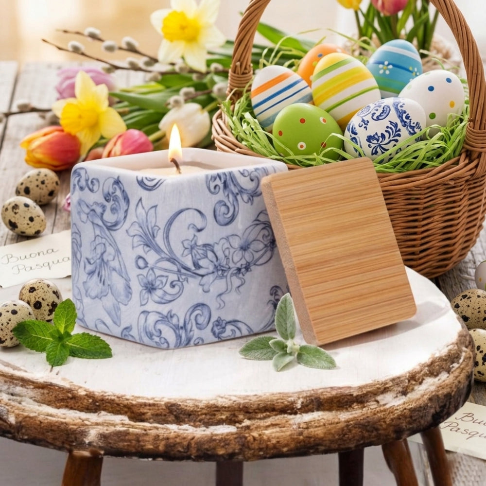 Cuorematto Ceramic Candle with wooden cap D9049 7x6cm 