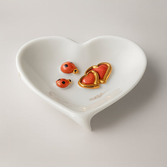 Ser Capodimonte Heart Ladybug Porcelain Bowl 10 cm 