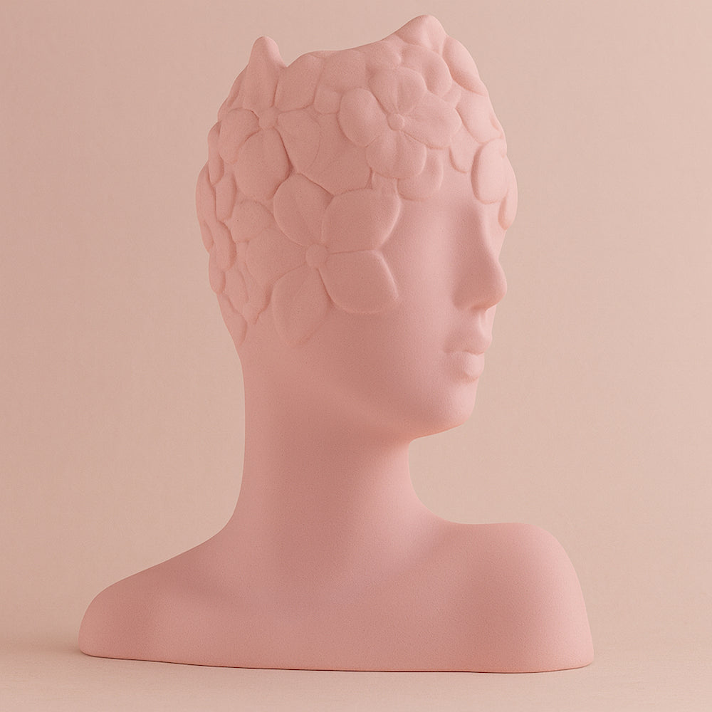 Ilary Queen Vaso Profilo Ceramica Rosa con Fiori 14x17H cm