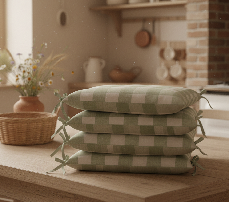 Cuscino Sedia CAMPAGNOLA in Cotone Rustico a Quadri - Trapuntato Made in Italy