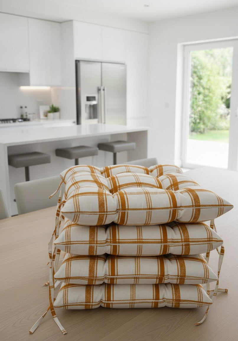 Coprisedia ZAFFIRO Imbottito in Cotone Jacquard | Bianco, Giallo e Bronzo | Coordinato Tovaglia