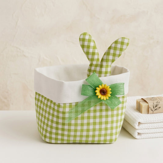 Cestino Porta Pane in Cotone con Coniglietto Pasqua 15x18 cm