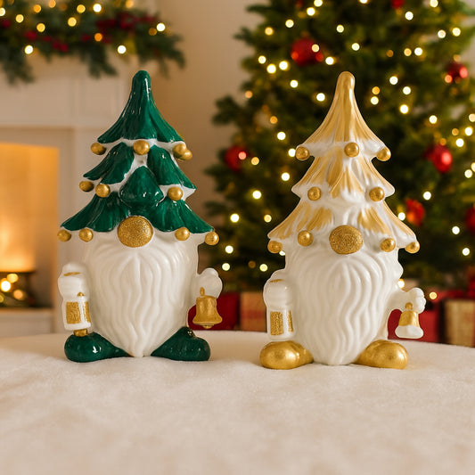 "Gnomo Sharon Alex in porcellana verde e oro con albero di Natale – decorazione natalizia 17x11 cm"

