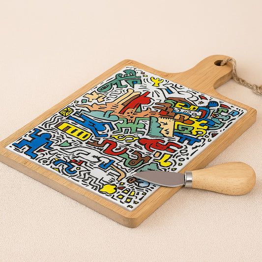 Tagliere Cuorematto in legno e porcellana 24x33 cm con coltello