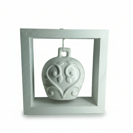 Terra Twine White Bell Ceramic Picture with Wooden Frame 15x15 cm 