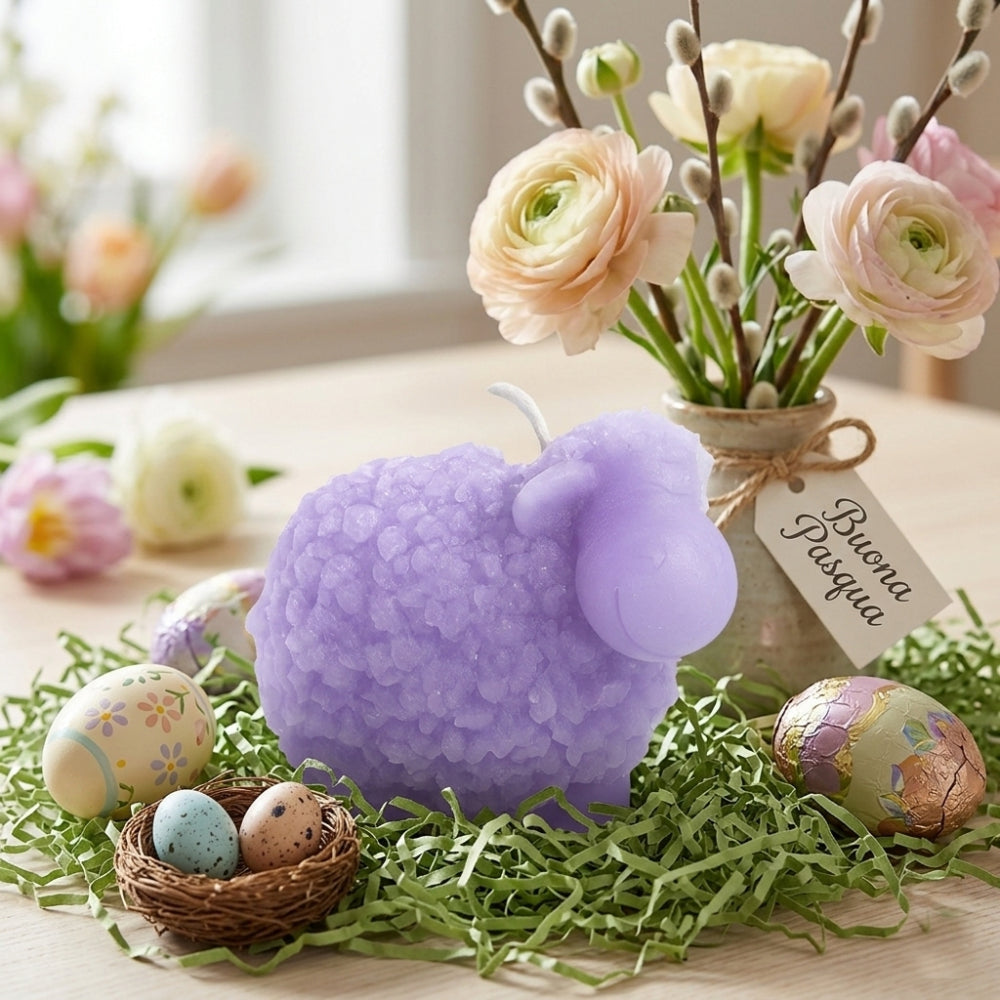 Cereria Parma Candela Pecorella Riccioli Lilla Linea Lana H9 cm