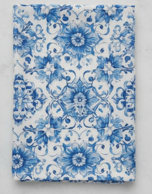 Tovaglia in Cotone Drill "Mediterraneo" | Fantasia Blu su Bianco - Varie Misure