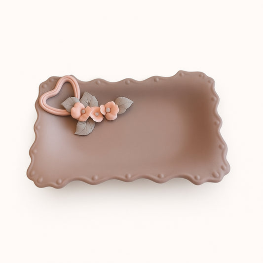 Sharon – Svuotatasche Rosa e Tortora in Ceramica Capodimonte 14x10 cm