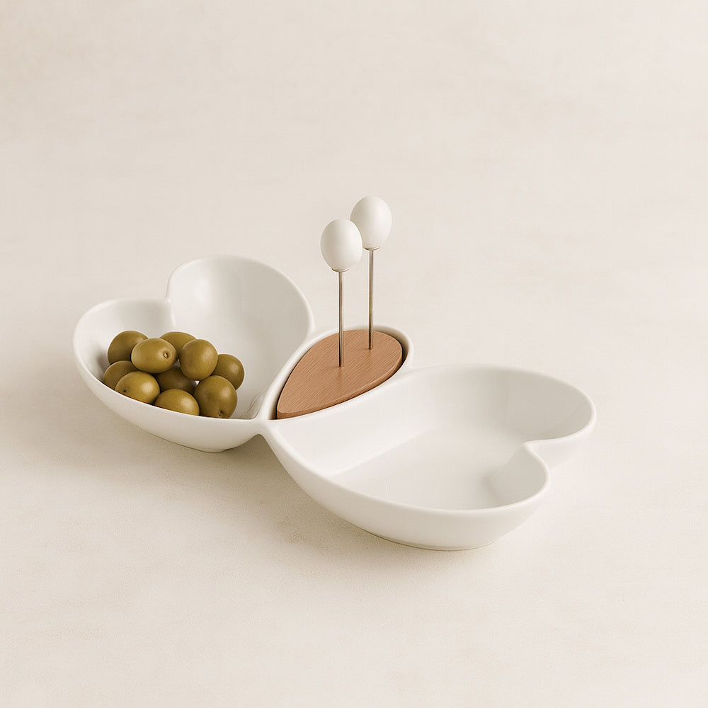 Brandani Antipastiera Cuor di Butterfly Porcellana Bamboo 28x14x3,5 cm