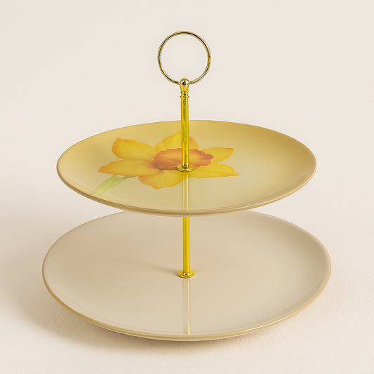 Noritale Yellow Flower Etagere 2-Tier Porcelain Stand H27 Mn Gold