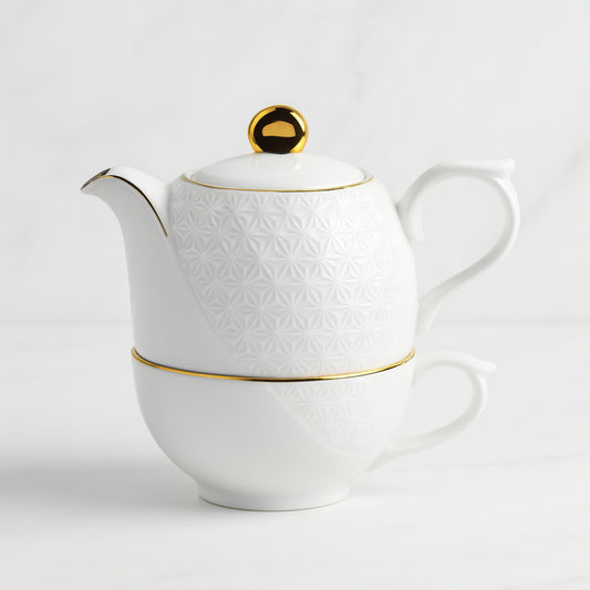 Ilary Queen Tea for One in White and Gold Porcelain H 15 cm