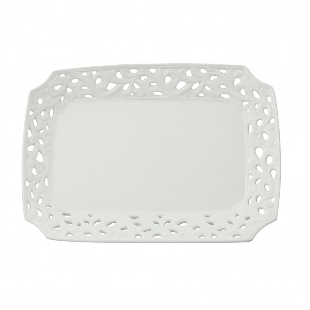 Arte di Nacchi Vassoio Ceramica Bianca Traforata 30×20 cm